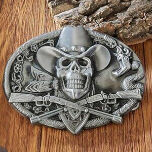 Cowboy Skull Belt Buckle Big Silver Belt Buckle Western American
